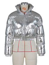 Load image into Gallery viewer, Cropped Metallic Puffer Jacket - Blingdropz
