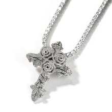 Load image into Gallery viewer, Iced Out Vintage Rose Cross Pendant Necklace

