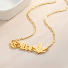 Load image into Gallery viewer, Cannabis Leaf 18K Gold Name Necklace
