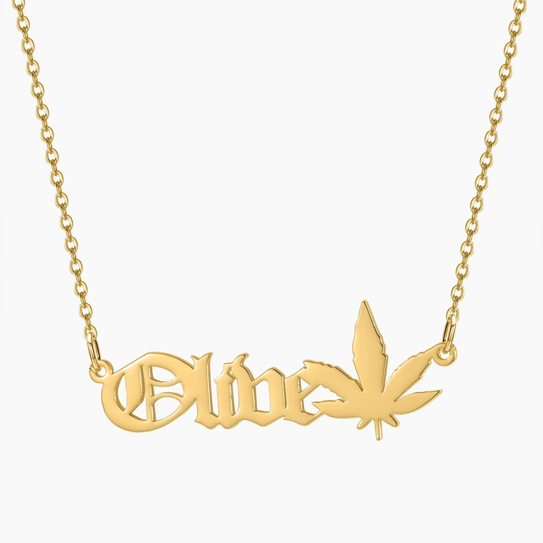 Cannabis Leaf 18K Gold Name Necklace