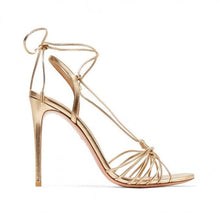 Load image into Gallery viewer, Strappy Lace-Up Gold Stiletto - Blingdropz
