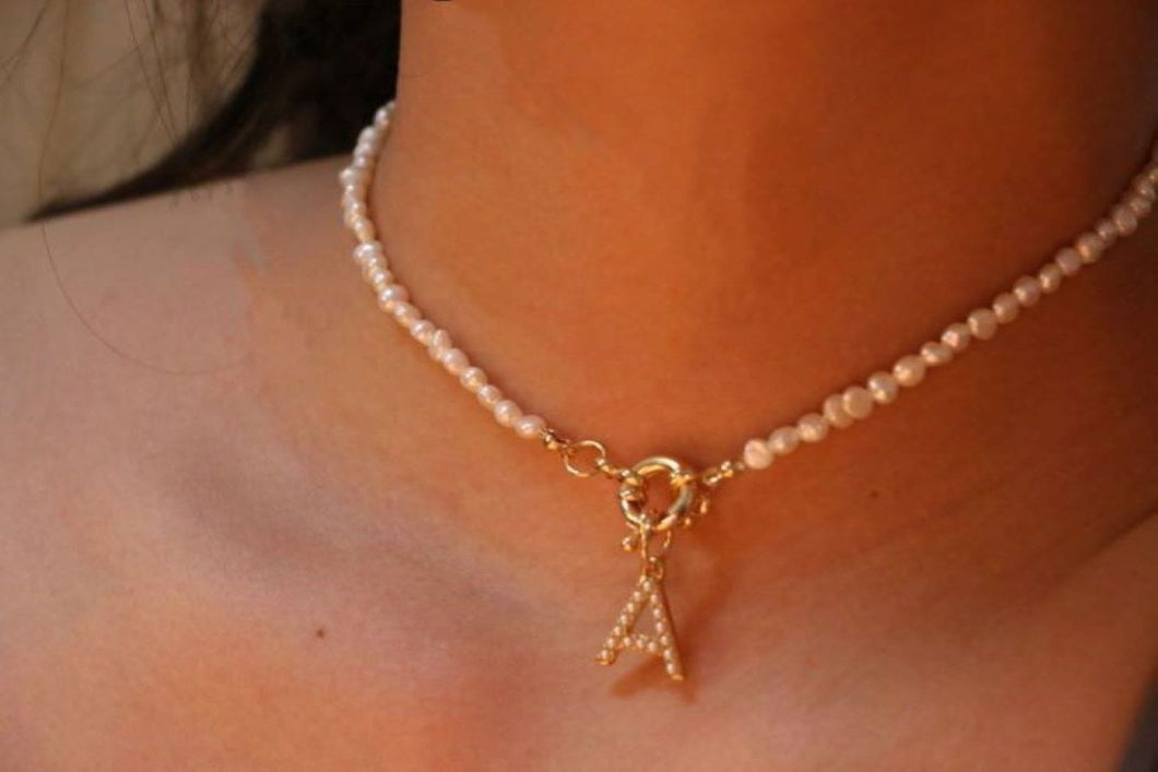 Freshwater Pearl Initial Pendant Necklace