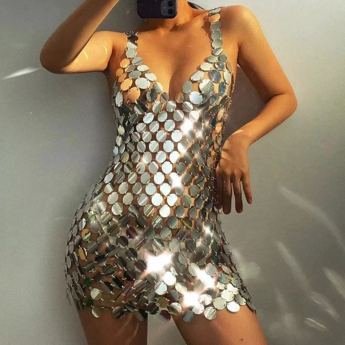 Metal Sequin Mini Dress - Blingdropz