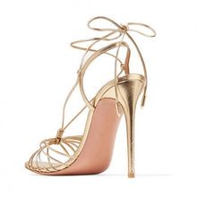 Load image into Gallery viewer, Strappy Lace-Up Gold Stiletto - Blingdropz
