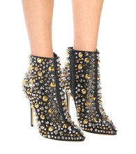 Load image into Gallery viewer, Leather &amp; Bling Riveted Ankle Boots - Blingdropz
