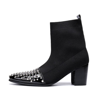 Men's Rivet Toe High Heel Dress Boots - Blingdropz