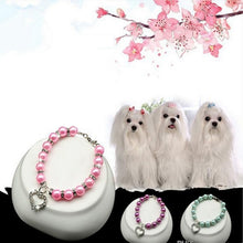 Load image into Gallery viewer, Pearl Collar with Heart Charm Kitty/Puppy Collar - Blingdropz
