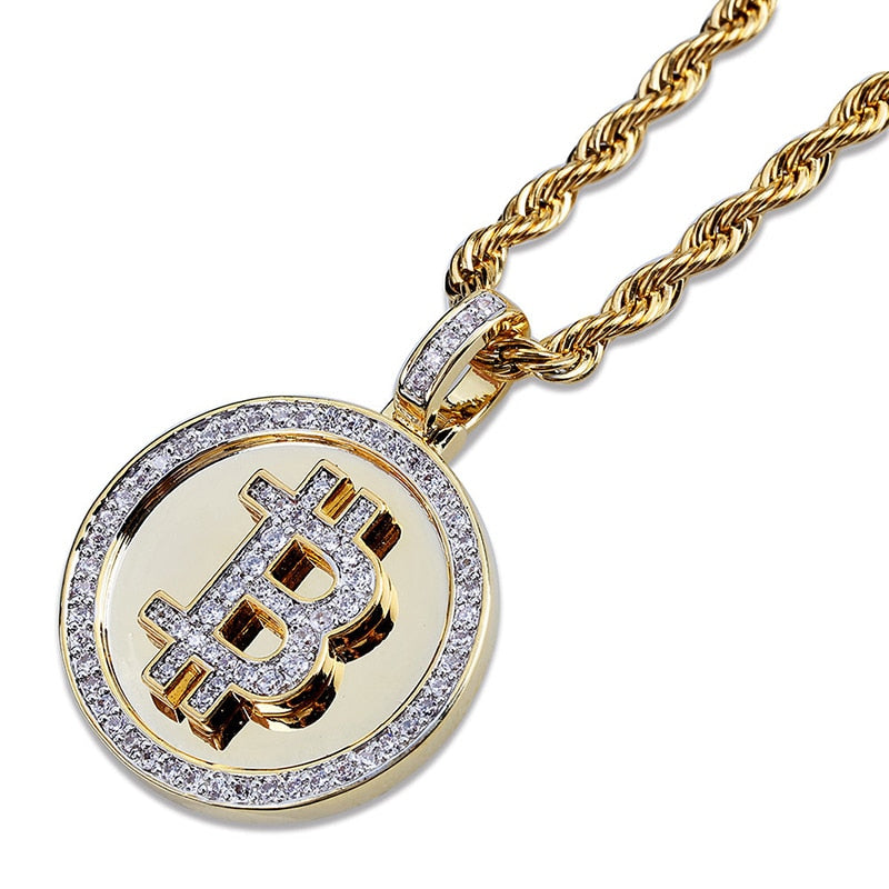 Icy Bitcoin Pendant Necklace - Blingdropz