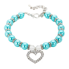 Load image into Gallery viewer, Pearl Collar with Heart Charm Kitty/Puppy Collar - Blingdropz
