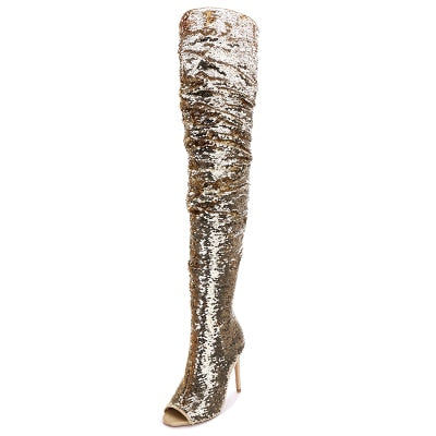 Thigh High Sparkle Boots - Blingdropz