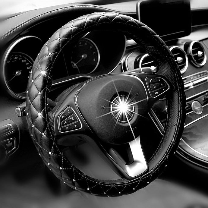 Leather & Crystal Steering Wheel Cover - Blingdropz