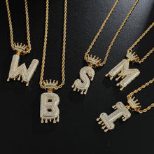Load image into Gallery viewer, Crown Drip Letter Pendant Necklace - Blingdropz
