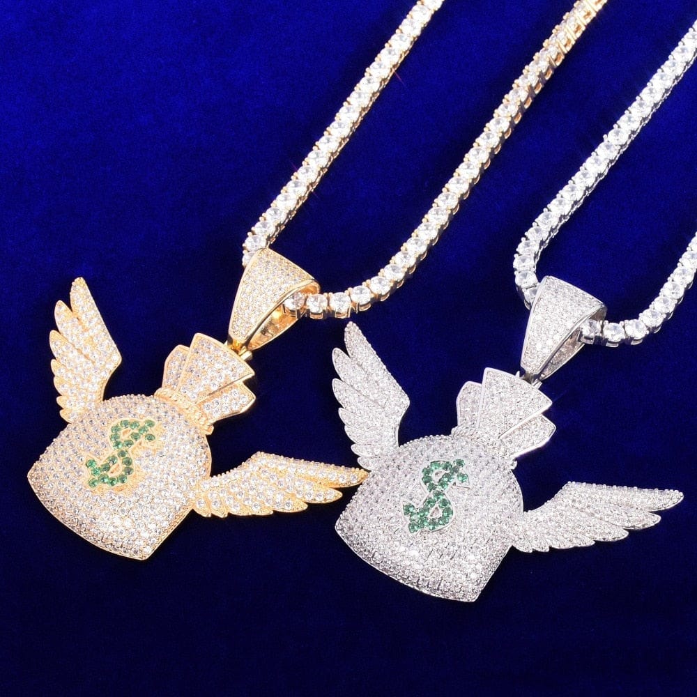 Winged Money Bag Pendant Necklace - Blingdropz