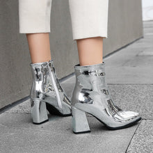 Load image into Gallery viewer, Chunky Heel Metallic Boots - Blingdropz
