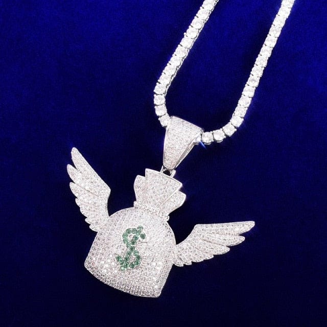 Winged Money Bag Pendant Necklace - Blingdropz