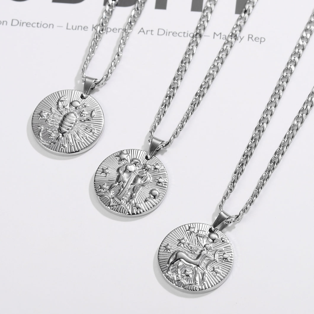 Coin Pendant Zodiac Necklace - Blingdropz