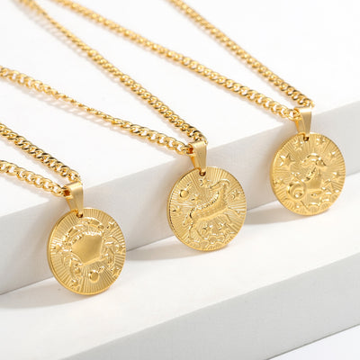 Coin Pendant Zodiac Necklace - Blingdropz