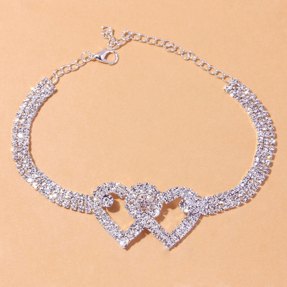 Icy Twin Heart Anklet - Blingdropz