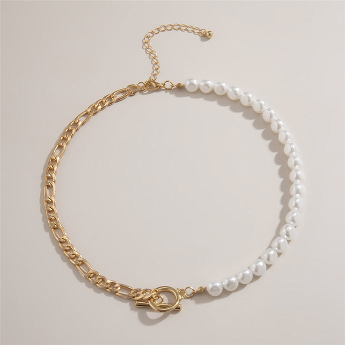 Pearl & Chain Link Necklace - Blingdropz