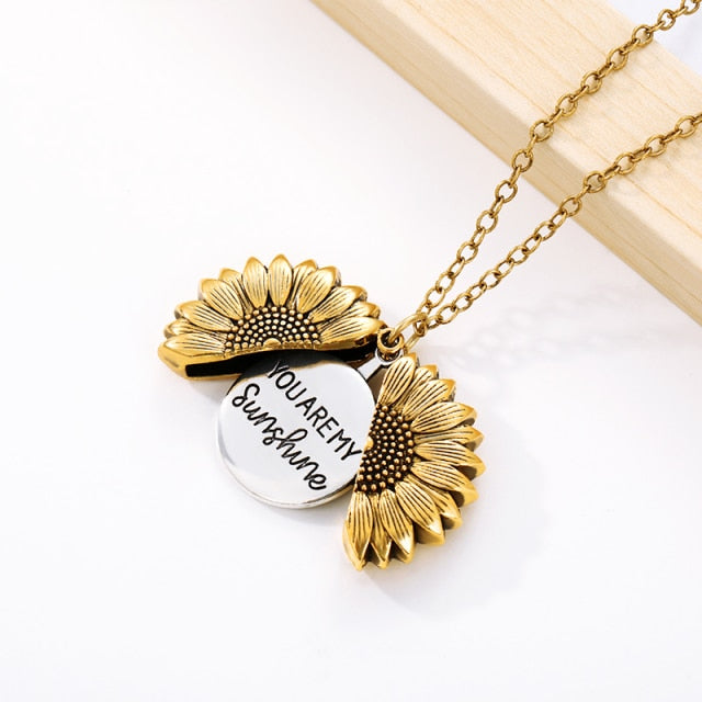 Sunshine Sunflower Locket Pendant Necklace - Blingdropz