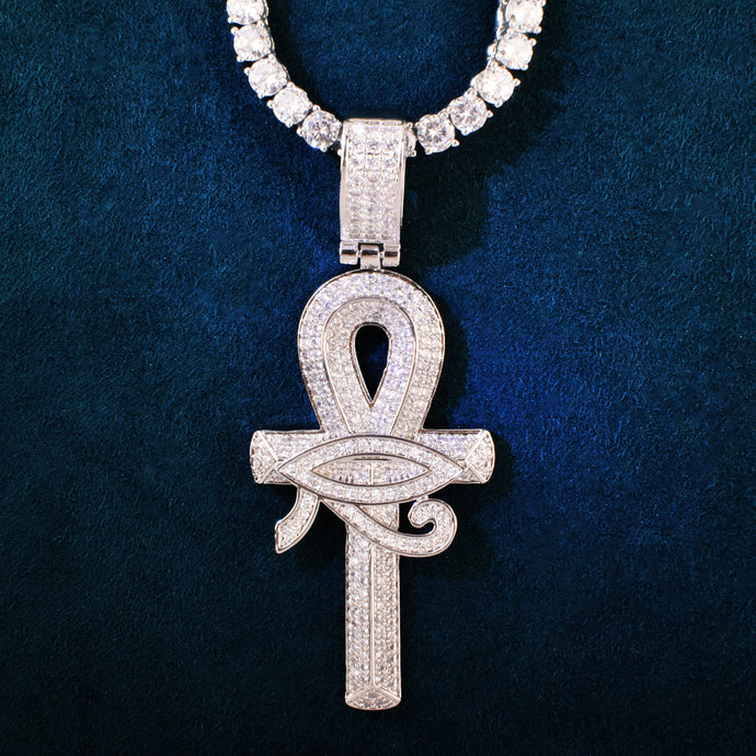 Icy Eye of Horus Cross Pendant Necklace - Blingdropz