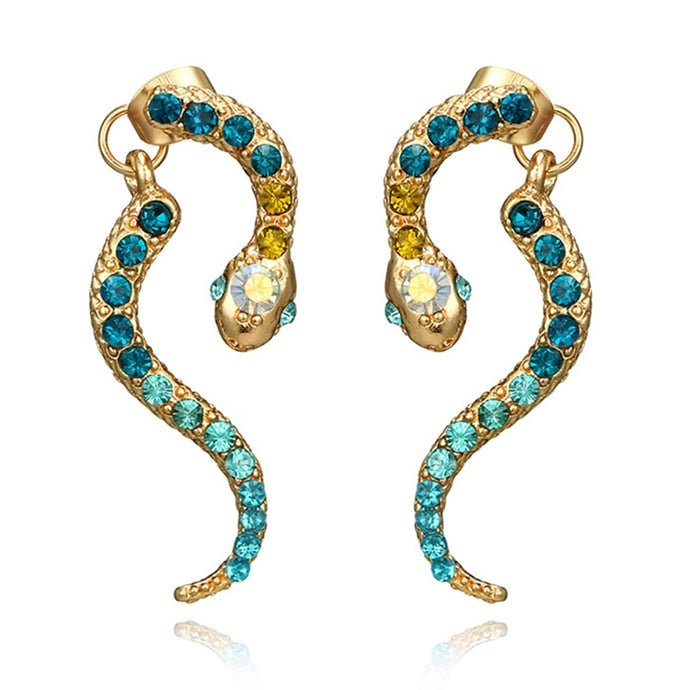 Blue Crystal Serpent Earring - Blingdropz