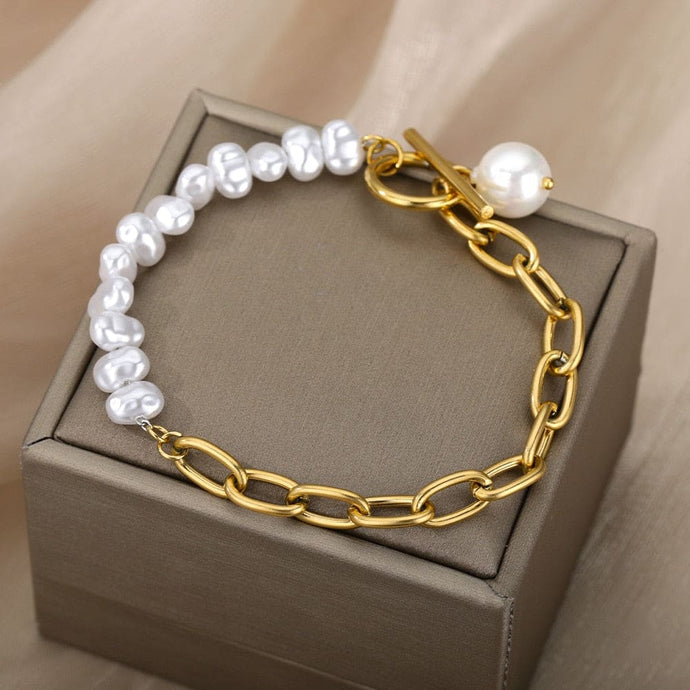 Gold & Pearl Bracelet - Blingdropz