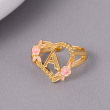 Load image into Gallery viewer, Heart Flowers Initial Ring - Blingdropz
