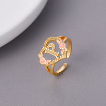 Load image into Gallery viewer, Heart Flowers Initial Ring - Blingdropz
