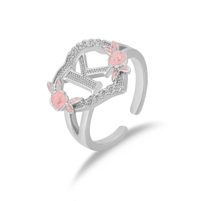 Heart Flowers Initial Ring - Blingdropz