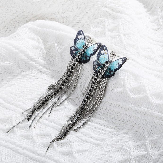 Icy Butterfly Tassel Earrings - Blingdropz