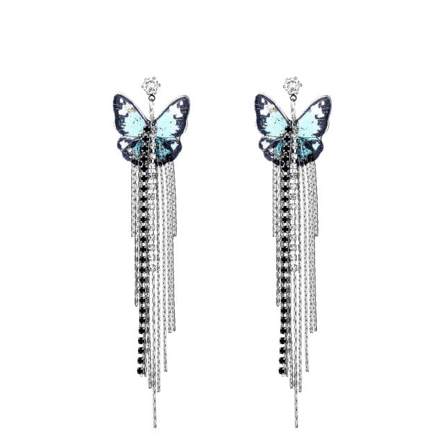 Icy Butterfly Tassel Earrings - Blingdropz